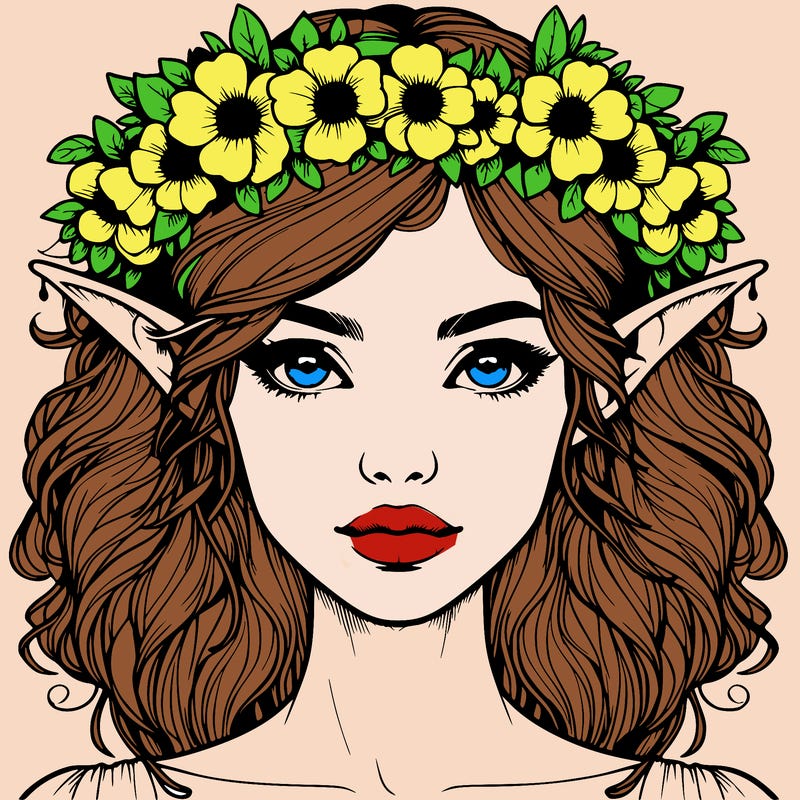 realistic female elf with flower crown