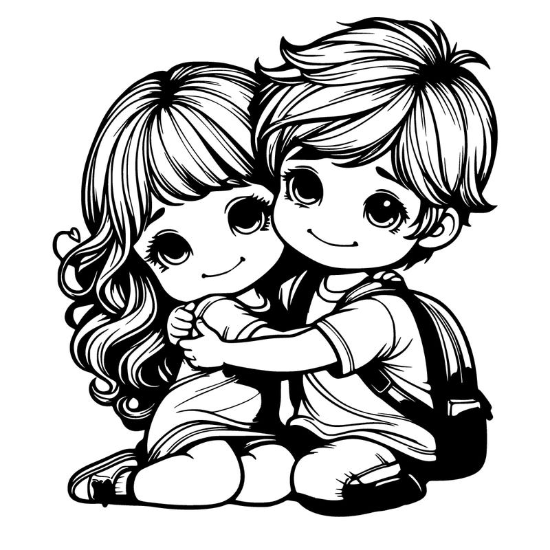 realistic boy and girl hugging