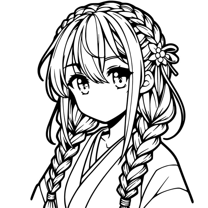 anime girl, braided hair