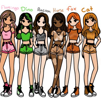 a group of girls wearing crop tops and shorts