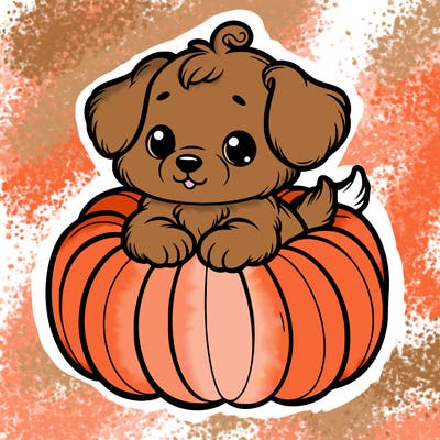 cute little puppy in a pumpkin