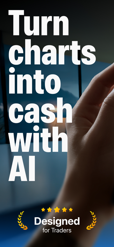 Chart AI - Trading Signal Bot - Promotional screen for Chart AI Trading Signal Bot app with the slogan Turn charts into cash with AI