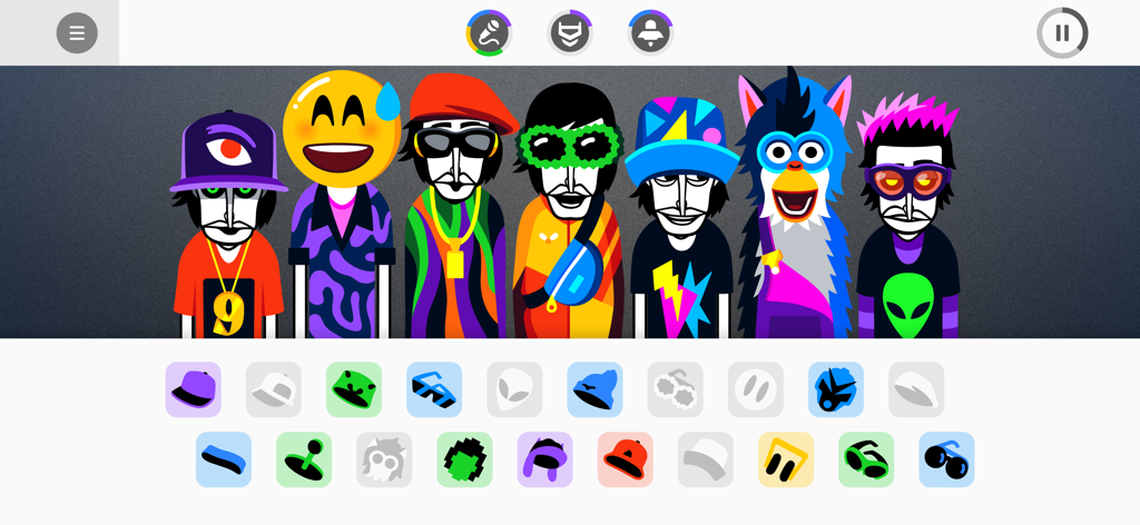 Incredibox - A lineup of colorful beatboxer avatars and sound icons in the Incredibox app interface