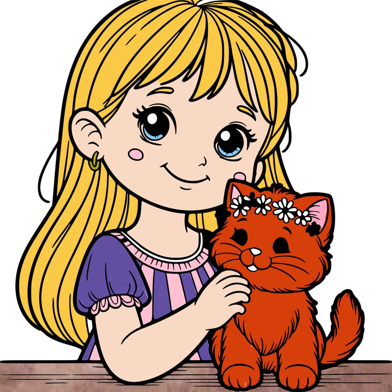 7 year old girl with a kitten