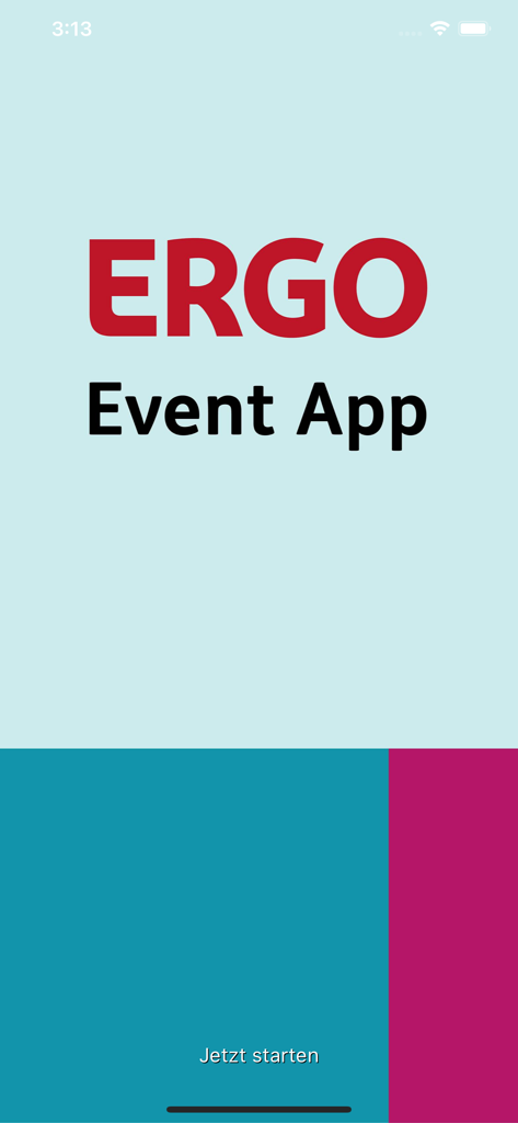 ERGO Events - ERGO Event App splash screen displaying the company logo and a start button