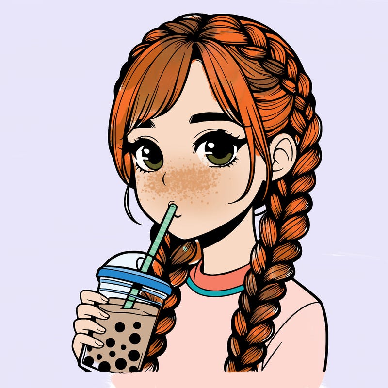 realistic girl with braided hair drinking boba