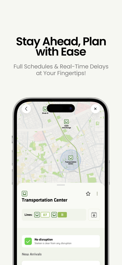 darb mobile app showing live transit map and station schedules in Riyadh
