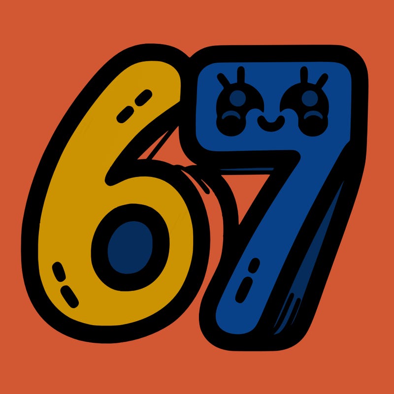 the numbers 67