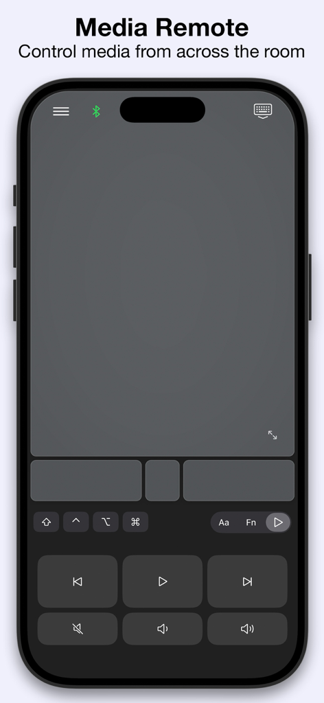 Interfaz de control multimedia de la aplicación Mando Bluetooth Mobile Mouse en iPhone