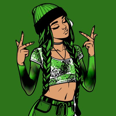 realistic teenage girl with braids and a beanie and crop top doing 🫶🏼