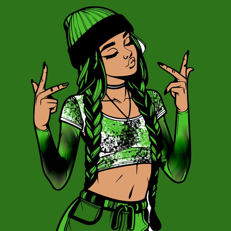 realistic teenage girl with braids and a beanie and crop top doing 🫶🏼