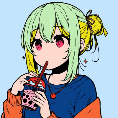 manga character drinking boba