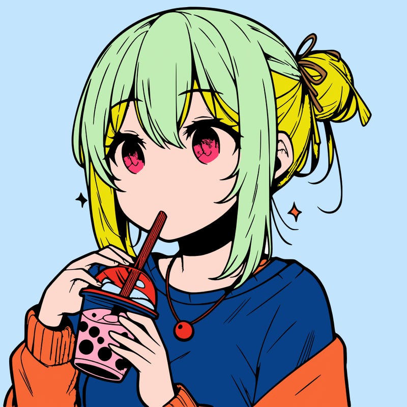 manga character drinking boba
