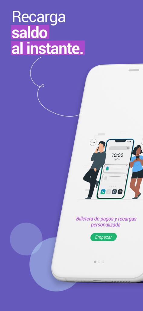 Payall - Pantalla de bienvenida de la aplicación móvil Payall para recargas de saldo y pagos instantáneos