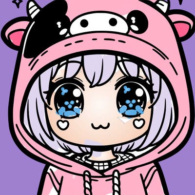 kawaii girl with cow hoodie