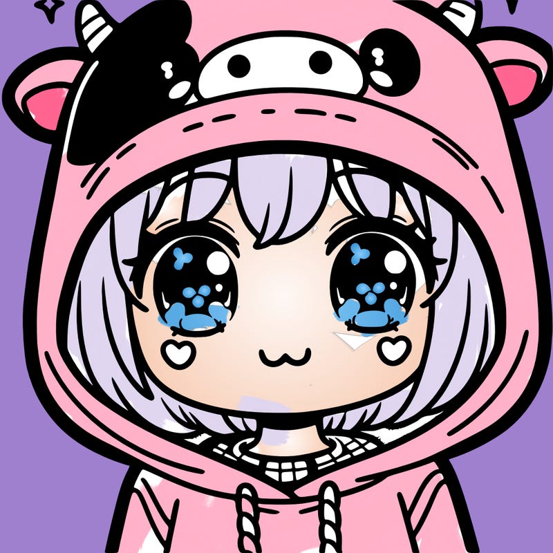 kawaii girl with cow hoodie