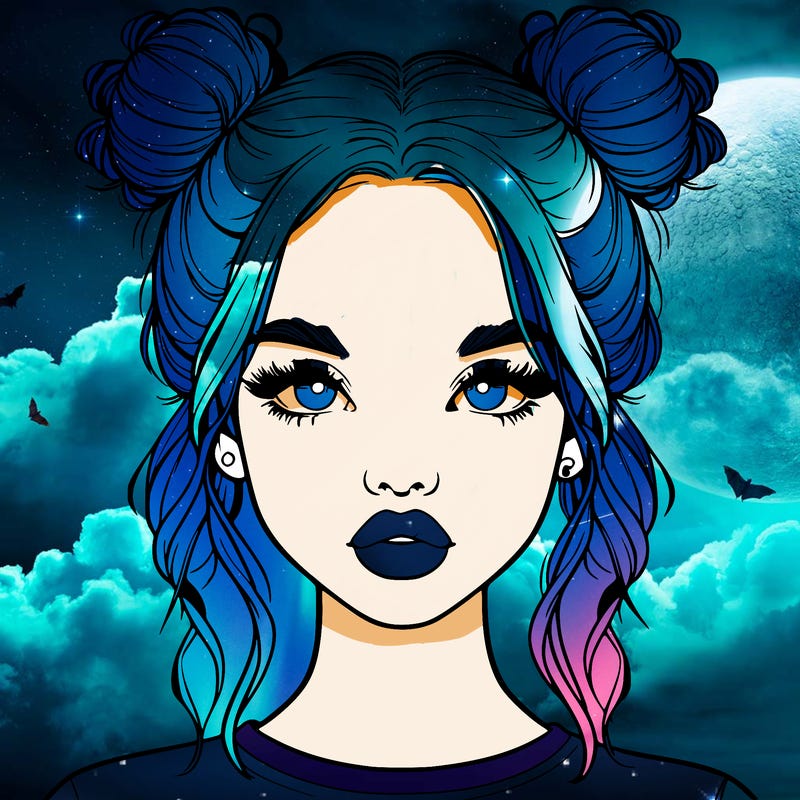 realistic girl with two buns in hair and lips