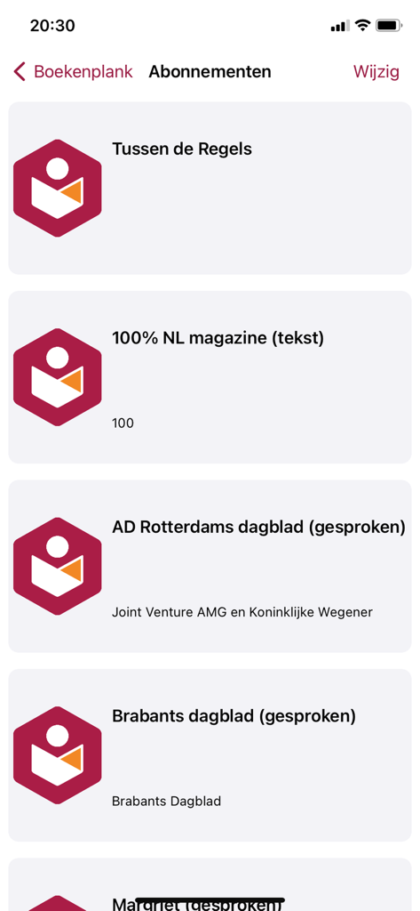 Passend Lezen - A list of digital subscriptions for magazines and newspapers within the Passend Lezen mobile app