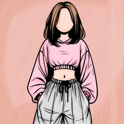 realistic girl faceless with baggy pants and a crop top