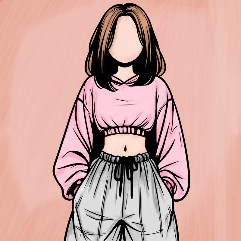 realistic girl faceless with baggy pants and a crop top