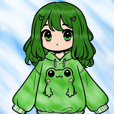 girl wearing frogging sweatshirt