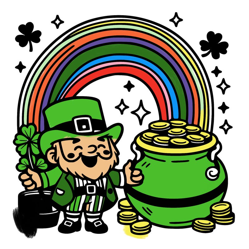 st patrick day with rainbow and gold with leprechaun