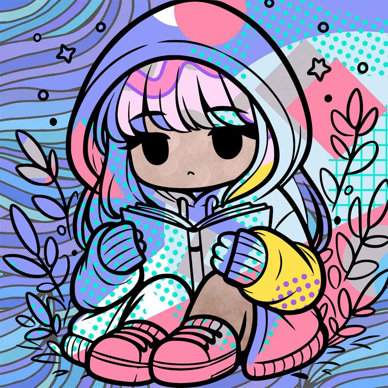 girl in oversized hoodie reading a book