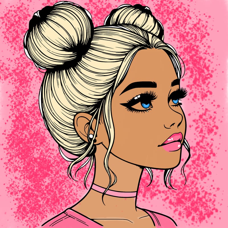 realistic girl with buns on the top of her head