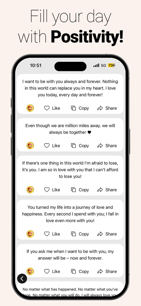 Messages & Quotes for WhatsApp - Romantic love messages with share and copy buttons on iPhone