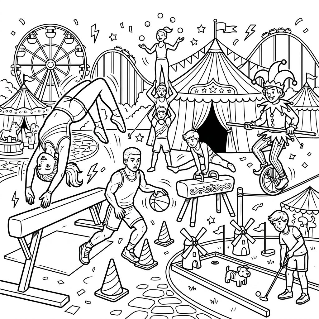 Kids' Sports & Carnival Coloring Page | Fun Action Scenes