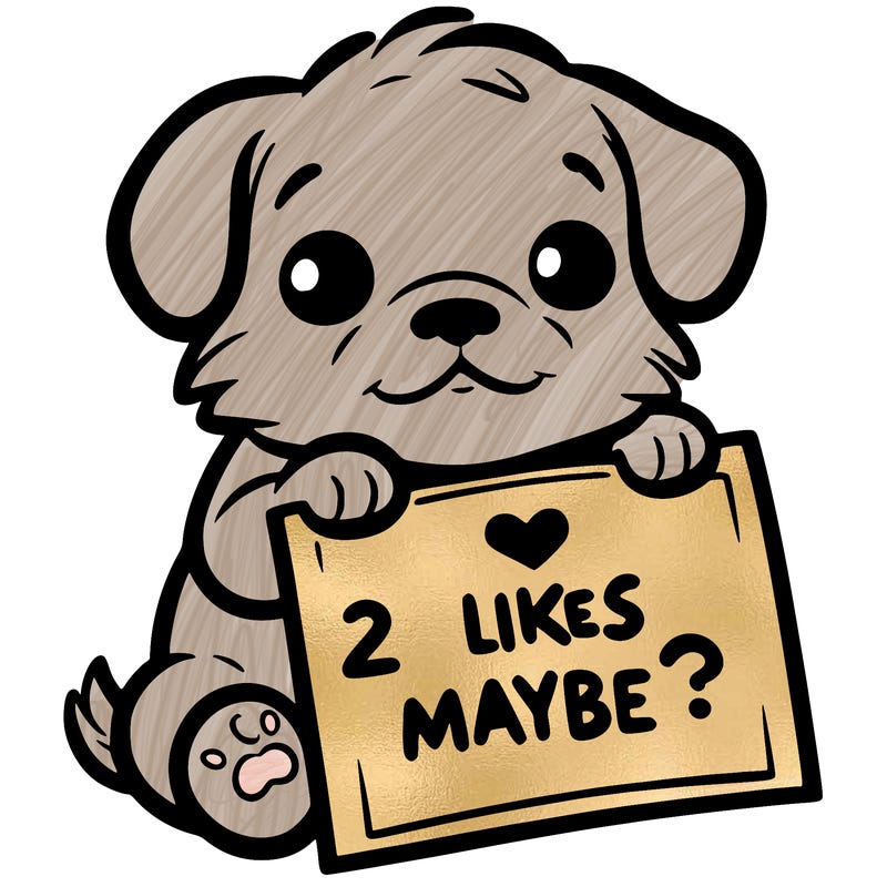 a puppy holding a sign that says 2 likes maybe?