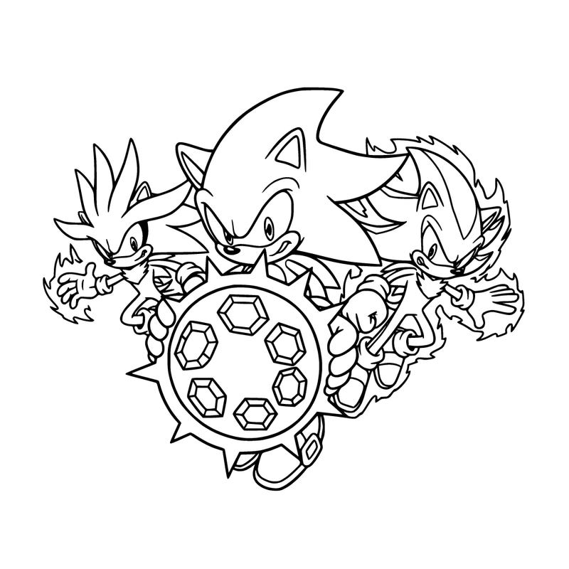 super sonic super silver, and super shadow with the chaos emeralds but remember there is only seven chaos emeralds