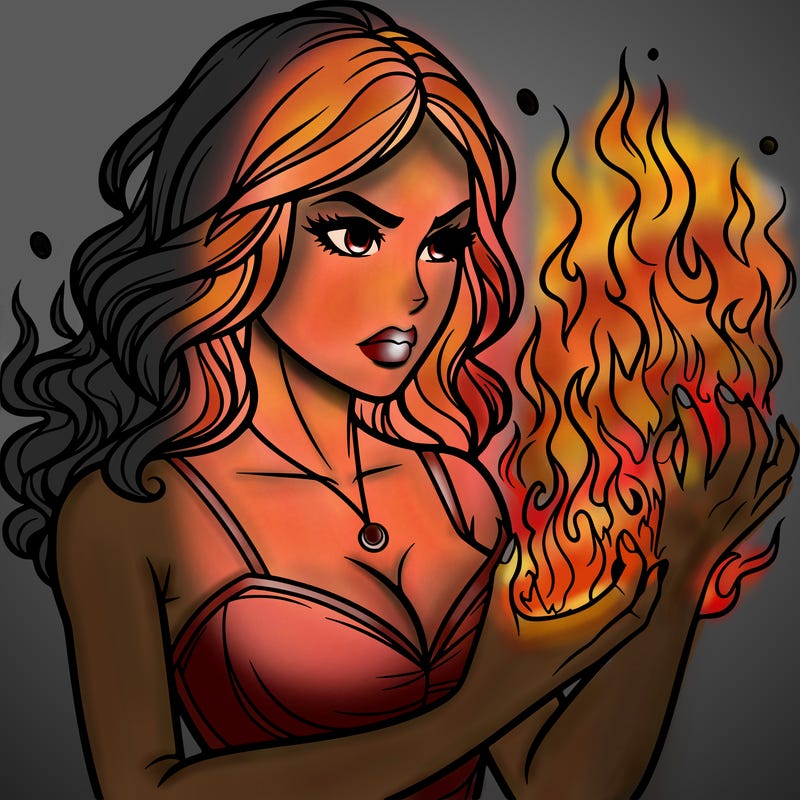 a realistic woman having the power of fire