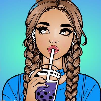 realistic girl with braided hair drinking boba