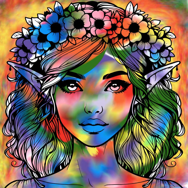 realistic female elf with flower crown