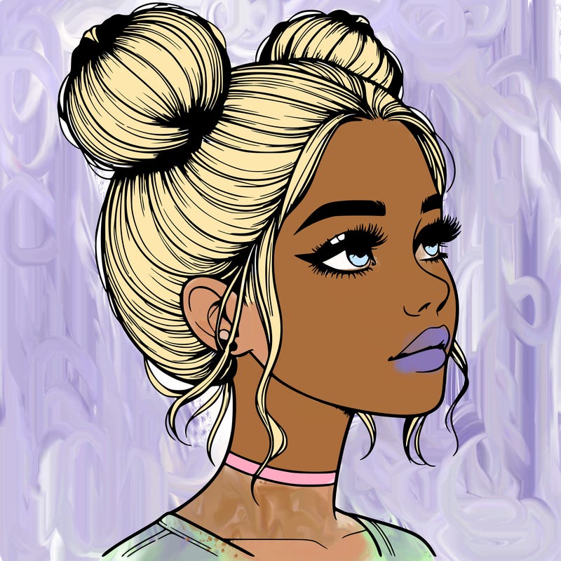 realistic girl with buns on the top of her head