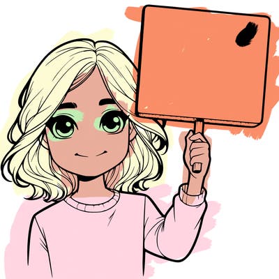 realistic girl holding up a sign