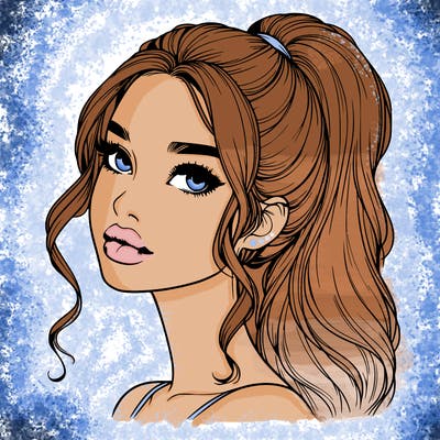 realistic girl with a ponytail on her hair and lips