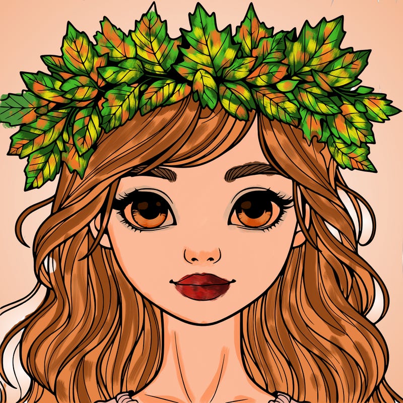 realistic girl with fall leaf crown