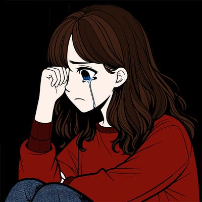 realistic girl crying in a corner