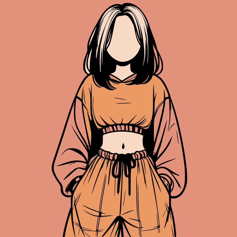 realistic girl faceless with baggy pants and a crop top