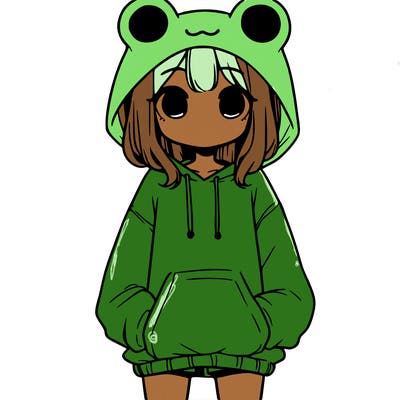 girl with baggy sweatshirt and frog hood