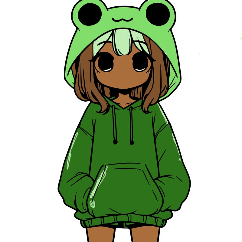 girl with baggy sweatshirt and frog hood
