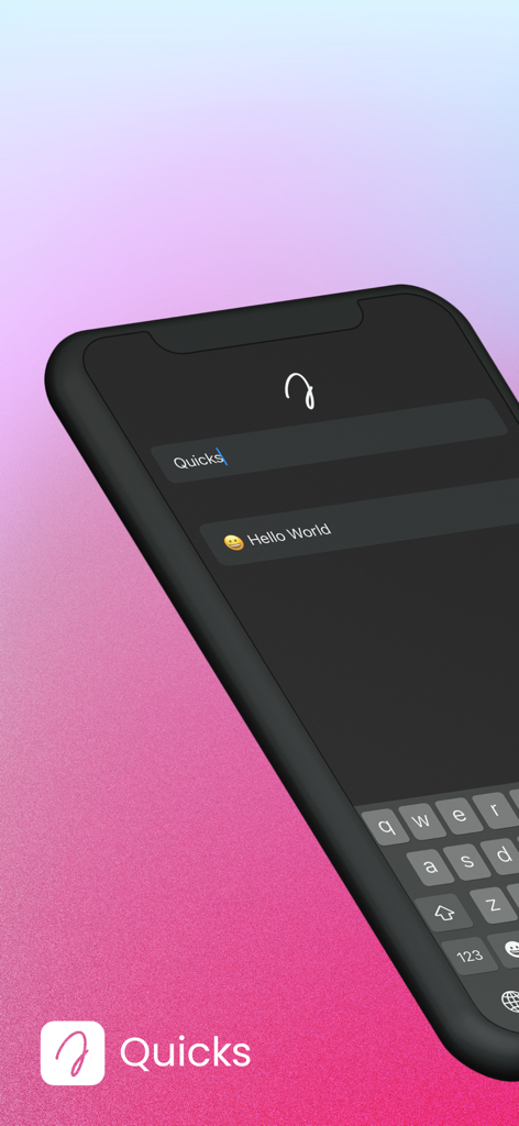 Interfaz minimalista de la aplicación Quicks en iPhone mostrando una pantalla de entrada de texto para notas y recordatorios rápidos.