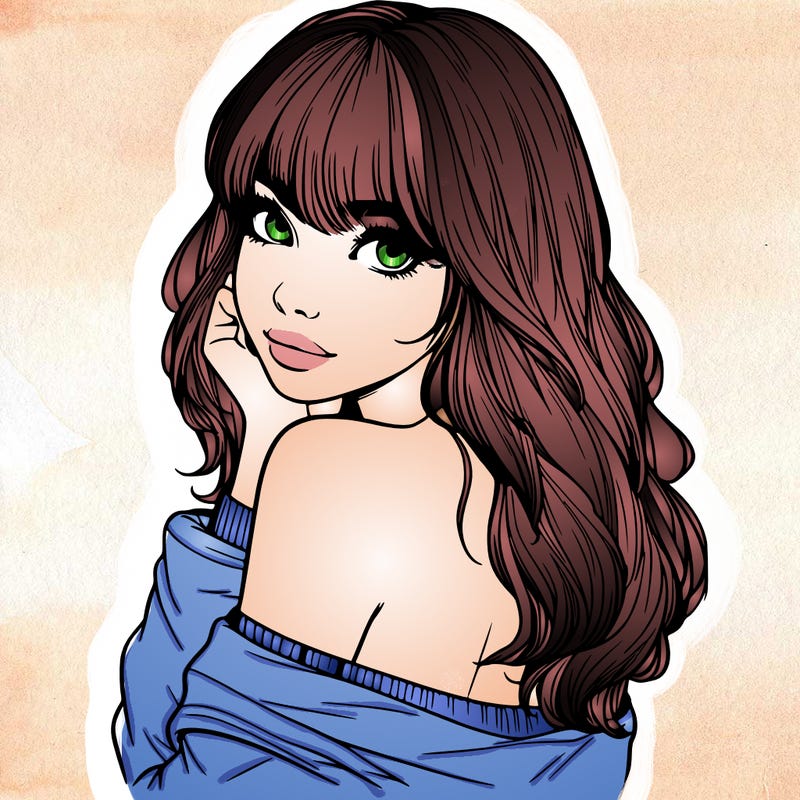 realistic girl with bangs looking over her shoulder