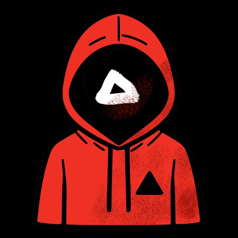 a person with non face waering a hoodie with a small triangle symbol