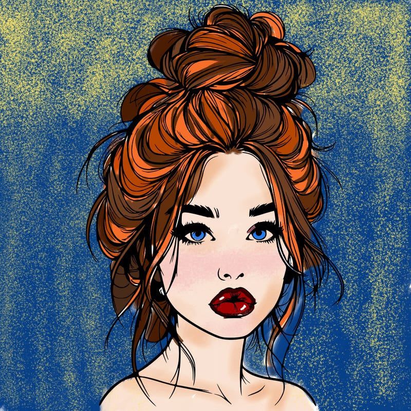 realistic girl with a messy bun and she has lips