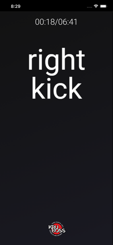 Kruboss Bag Work - タイマー付きの右キックを指示するKrubossアプリのワークアウト画面
