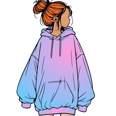realistic girl with a oversized sweatshirt on and a bun