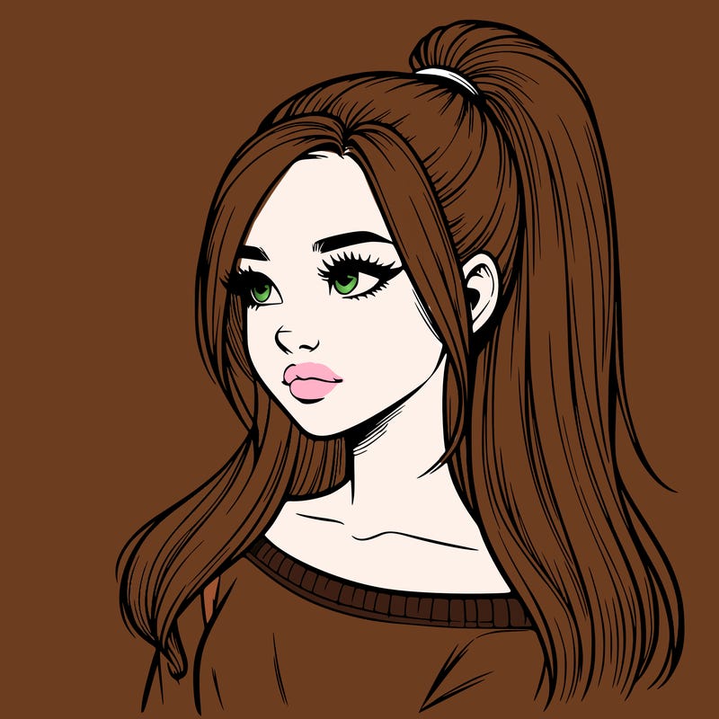 realistic girl with a high ponytail